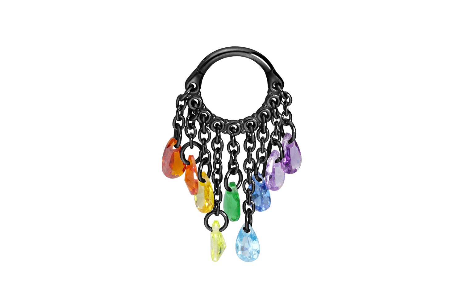 Chirurgenstahl Segmentring Clicker Piercing KETTENVORHANG + KRISTALLTROPFEN